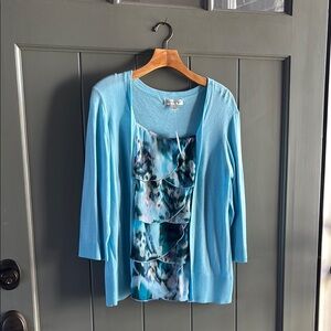 Beautiful turquoise Cardigan w attached top.  Lightweight for spring.